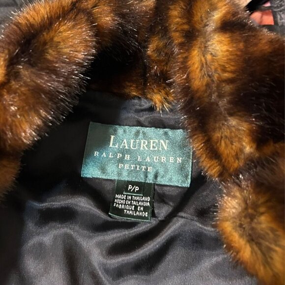 Vintage Quilted Vest Fur Trimmed XS Petite Black Lauren RL 2000s EUC Equestrian - Picture 7 of 9